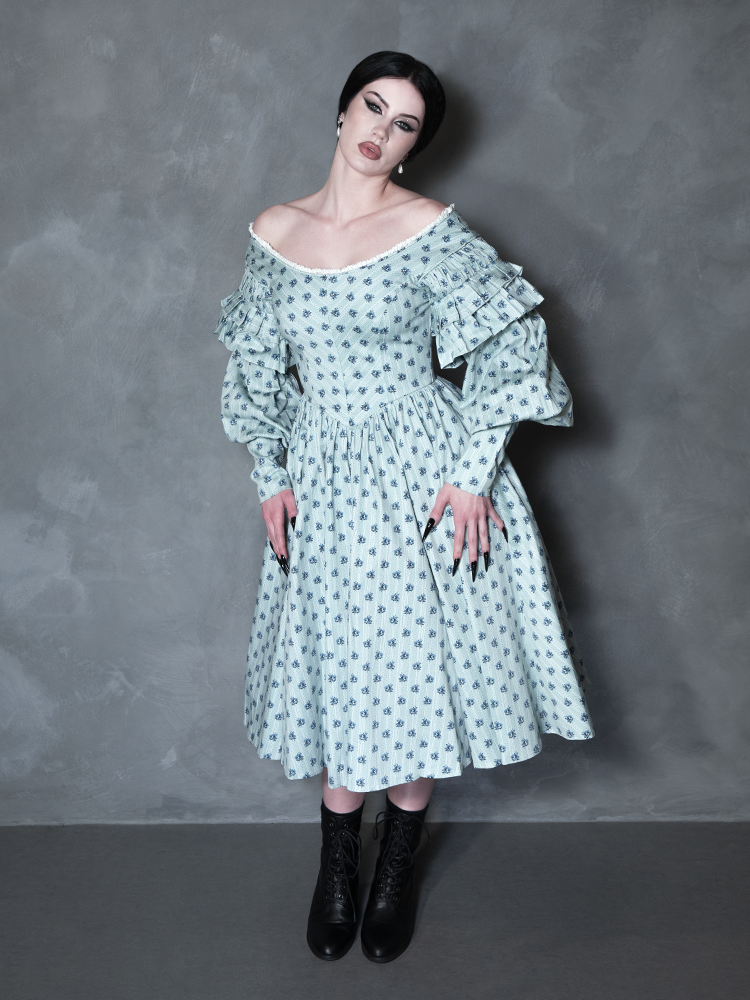 PRE-ORDER - NOSFERATU Ellen Victorian Dress in Blue Floral Print