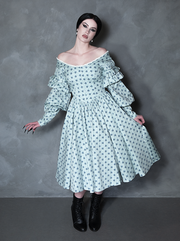 PRE-ORDER - NOSFERATU Ellen Victorian Dress in Blue Floral Print
