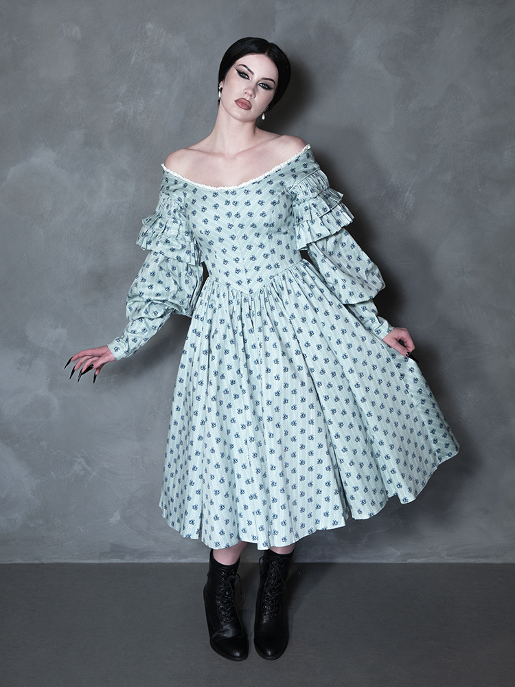 PRE-ORDER - NOSFERATU Ellen Victorian Dress in Blue Floral Print