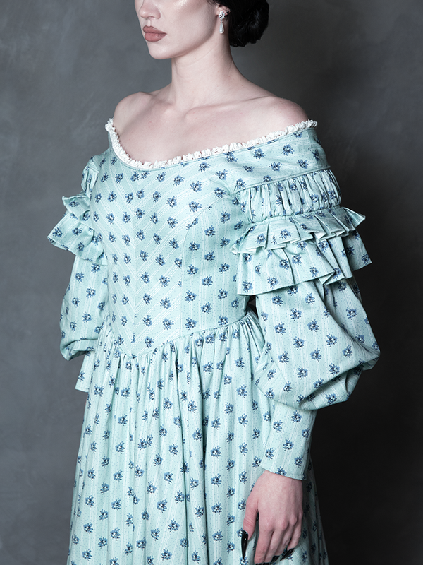 PRE-ORDER - NOSFERATU Ellen FULL LENGTH Victorian Gown in Blue Floral Print