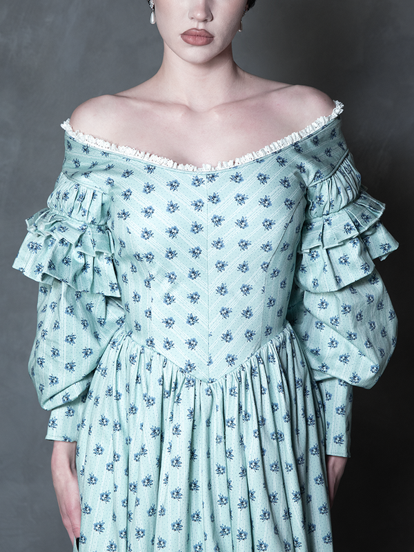 PRE-ORDER - NOSFERATU Ellen FULL LENGTH Victorian Gown in Blue Floral Print