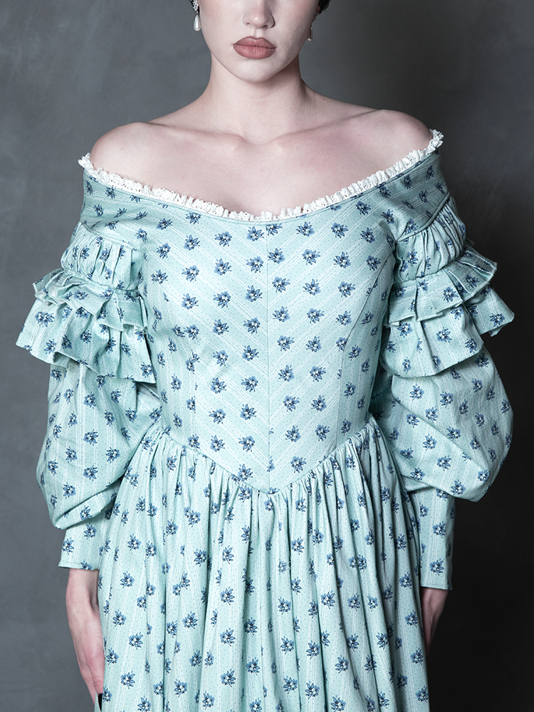 PRE-ORDER - NOSFERATU Ellen FULL LENGTH Victorian Gown in Blue Floral Print