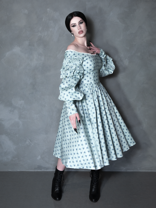 PRE-ORDER - NOSFERATU Ellen Victorian Dress in Blue Floral Print