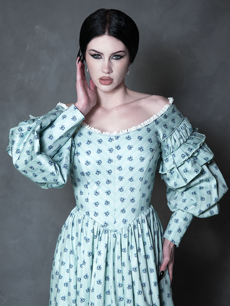 PRE-ORDER - NOSFERATU Ellen Victorian Dress in Blue Floral Print