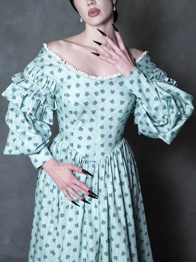 PRE-ORDER - NOSFERATU Ellen FULL LENGTH Victorian Gown in Blue Floral Print