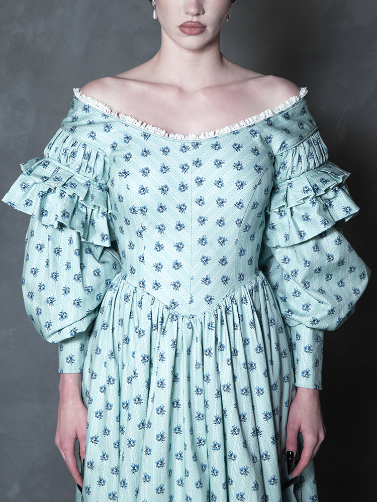 PRE-ORDER - NOSFERATU Ellen FULL LENGTH Victorian Gown in Blue Floral Print
