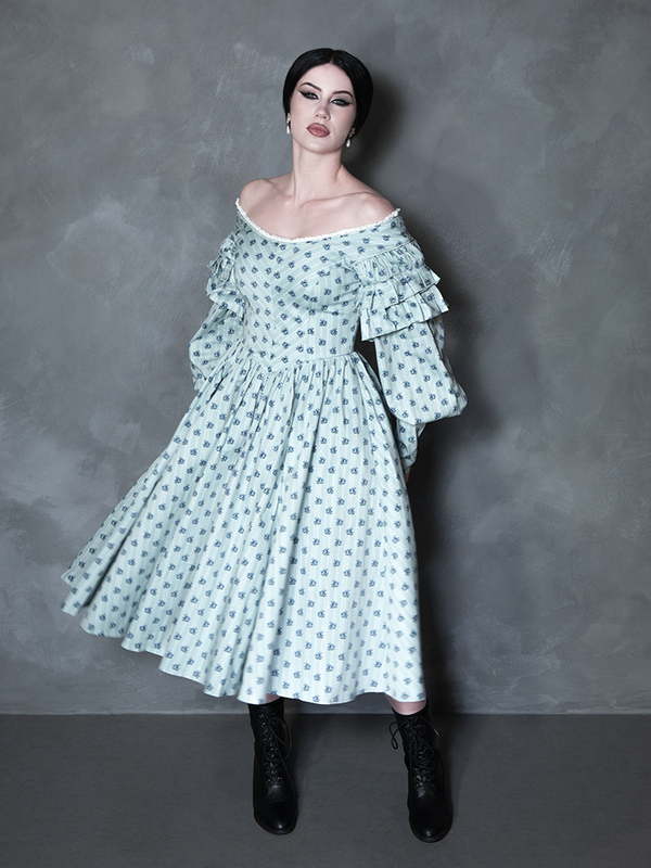 PRE-ORDER - NOSFERATU Ellen Victorian Dress in Blue Floral Print