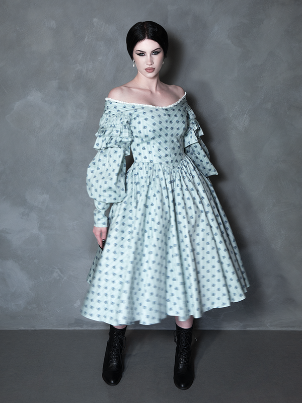 PRE-ORDER - NOSFERATU Ellen Victorian Dress in Blue Floral Print