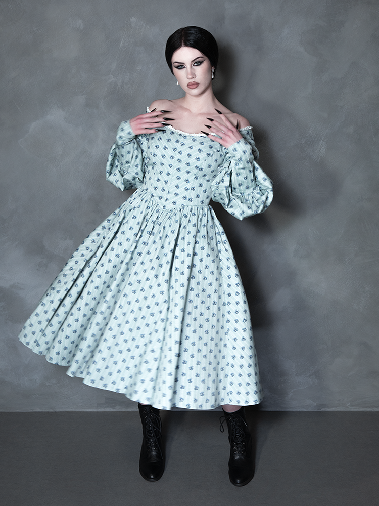 PRE-ORDER - NOSFERATU Ellen Victorian Dress in Blue Floral Print