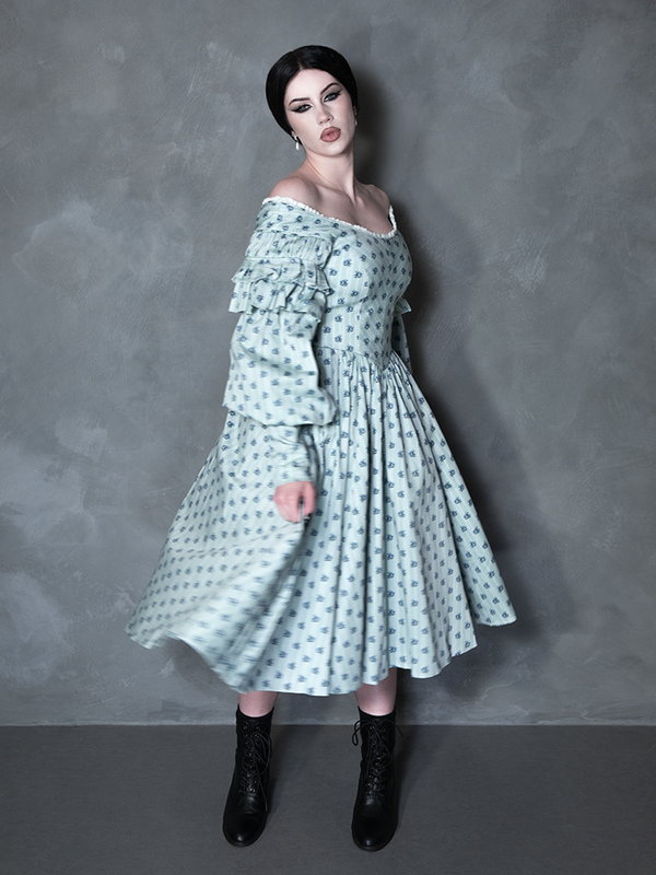 PRE-ORDER - NOSFERATU Ellen Victorian Dress in Blue Floral Print