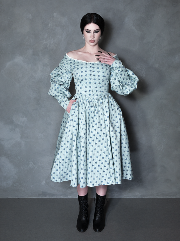 PRE-ORDER - NOSFERATU Ellen Victorian Dress in Blue Floral Print