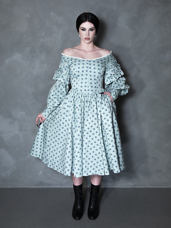 PRE-ORDER - NOSFERATU Ellen Victorian Dress in Blue Floral Print