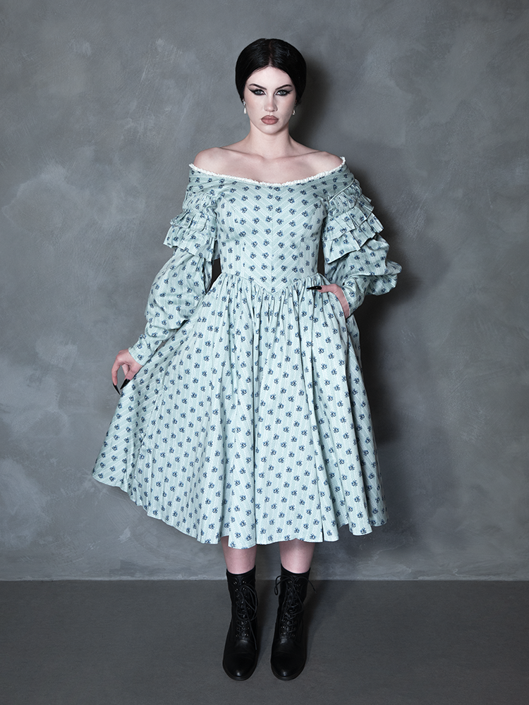 PRE-ORDER - NOSFERATU Ellen Victorian Dress in Blue Floral Print
