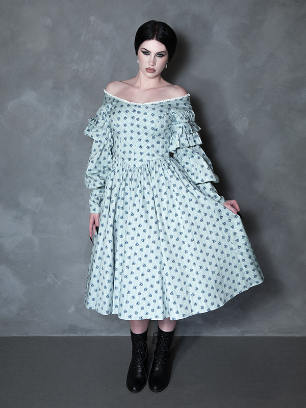PRE-ORDER - NOSFERATU Ellen Victorian Dress in Blue Floral Print