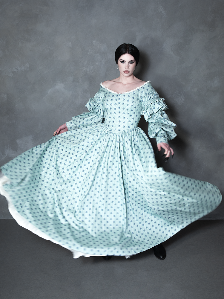 PRE-ORDER - NOSFERATU Ellen FULL LENGTH Victorian Gown in Blue Floral Print