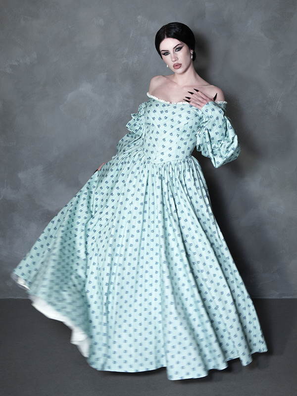 PRE-ORDER - NOSFERATU Ellen FULL LENGTH Victorian Gown in Blue Floral Print