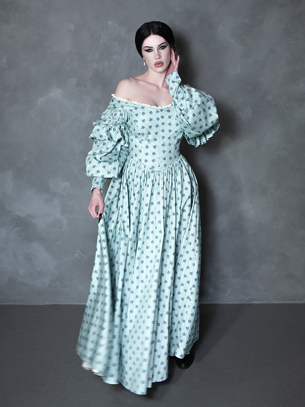 PRE-ORDER - NOSFERATU Ellen FULL LENGTH Victorian Gown in Blue Floral Print