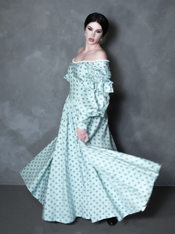 PRE-ORDER - NOSFERATU Ellen FULL LENGTH Victorian Gown in Blue Floral Print
