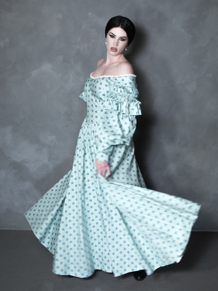 PRE-ORDER - NOSFERATU Ellen FULL LENGTH Victorian Gown in Blue Floral Print