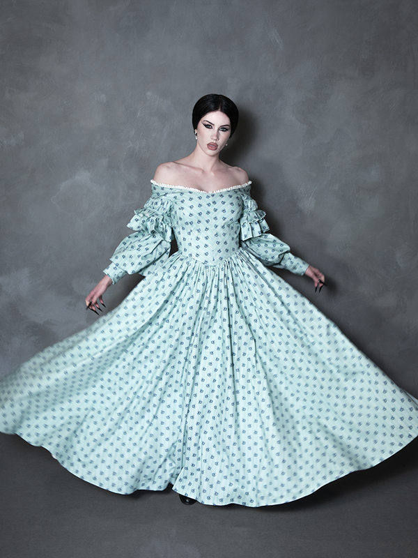 PRE-ORDER - NOSFERATU Ellen FULL LENGTH Victorian Gown in Blue Floral Print