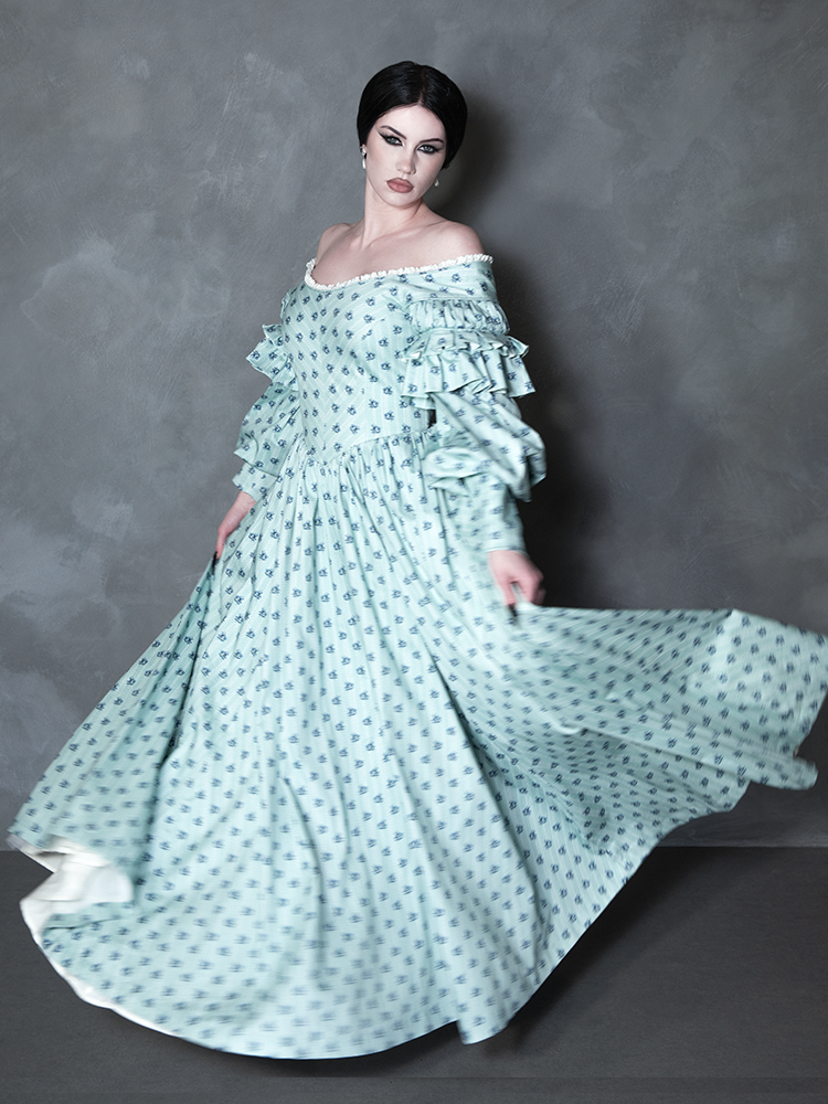 PRE-ORDER - NOSFERATU Ellen FULL LENGTH Victorian Gown in Blue Floral Print