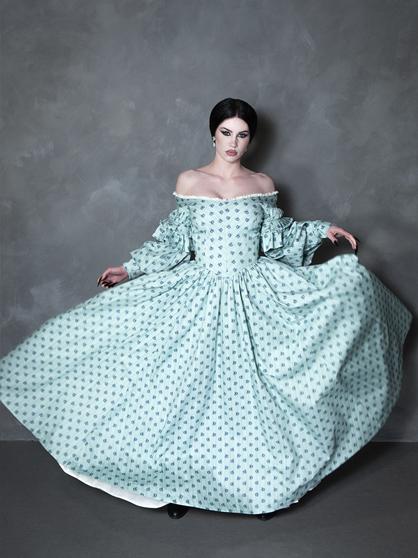 PRE-ORDER - NOSFERATU Ellen FULL LENGTH Victorian Gown in Blue Floral Print