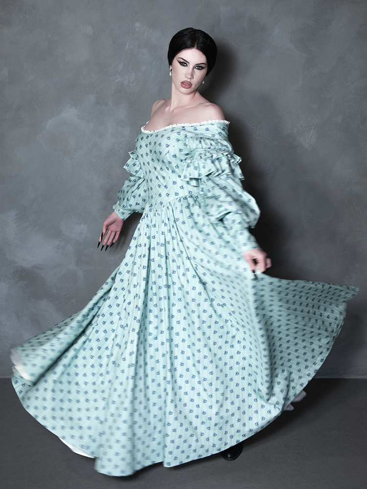 PRE-ORDER - NOSFERATU Ellen FULL LENGTH Victorian Gown in Blue Floral Print