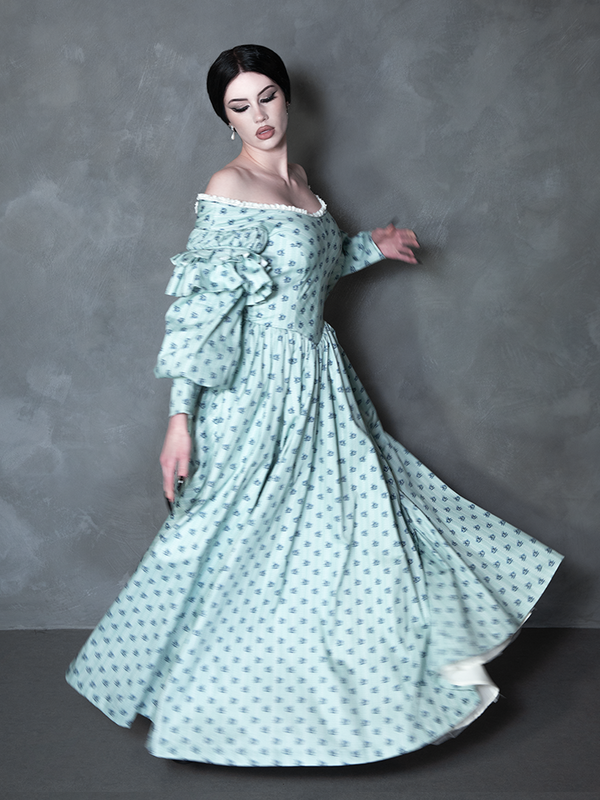 PRE-ORDER - NOSFERATU Ellen FULL LENGTH Victorian Gown in Blue Floral Print