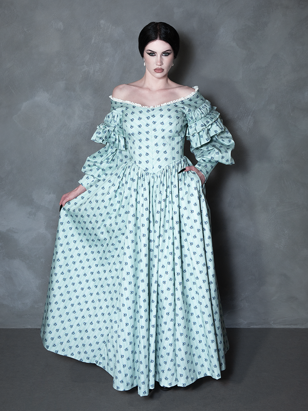 PRE-ORDER - NOSFERATU Ellen FULL LENGTH Victorian Gown in Blue Floral Print