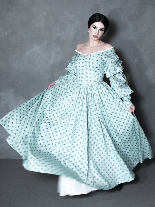PRE-ORDER - NOSFERATU Ellen FULL LENGTH Victorian Gown in Blue Floral Print
