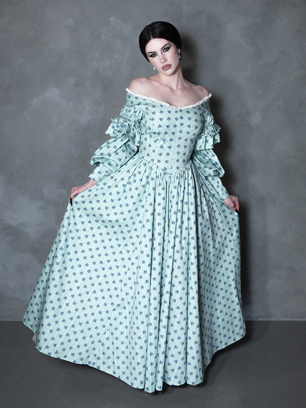 PRE-ORDER - NOSFERATU Ellen FULL LENGTH Victorian Gown in Blue Floral Print