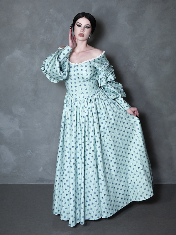 PRE-ORDER - NOSFERATU Ellen FULL LENGTH Victorian Gown in Blue Floral Print