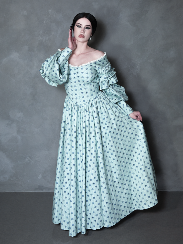 PRE-ORDER - NOSFERATU Ellen FULL LENGTH Victorian Gown in Blue Floral Print
