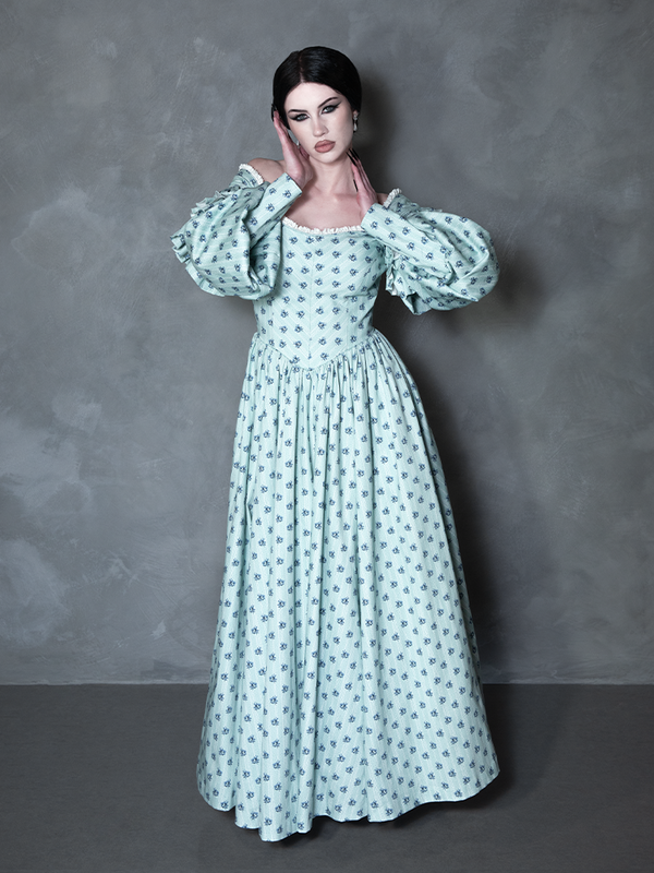 PRE-ORDER - NOSFERATU Ellen FULL LENGTH Victorian Gown in Blue Floral Print