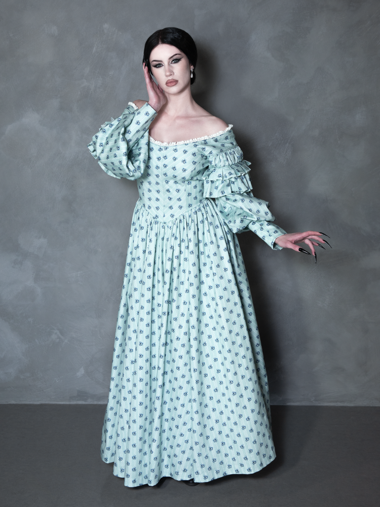 PRE-ORDER - NOSFERATU Ellen FULL LENGTH Victorian Gown in Blue Floral Print