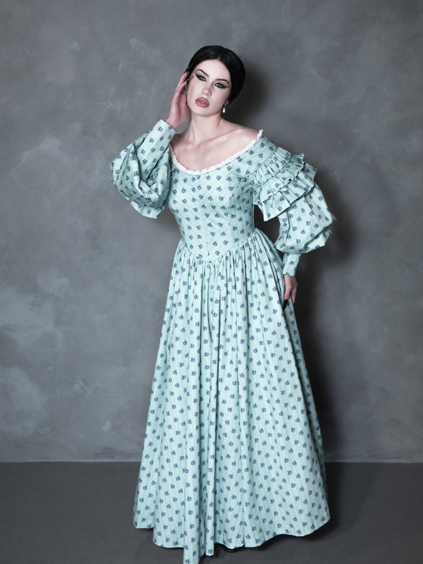 PRE-ORDER - NOSFERATU Ellen FULL LENGTH Victorian Gown in Blue Floral Print