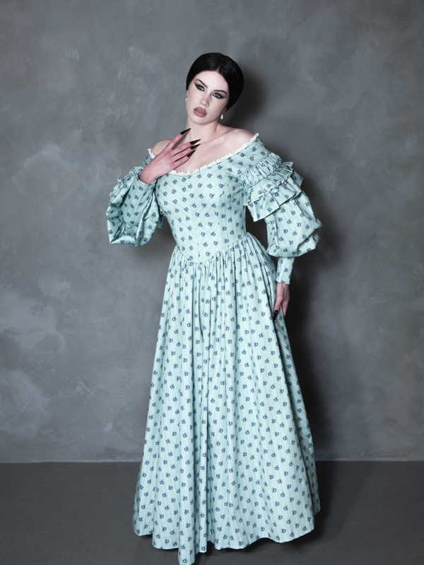 PRE-ORDER - NOSFERATU Ellen FULL LENGTH Victorian Gown in Blue Floral Print