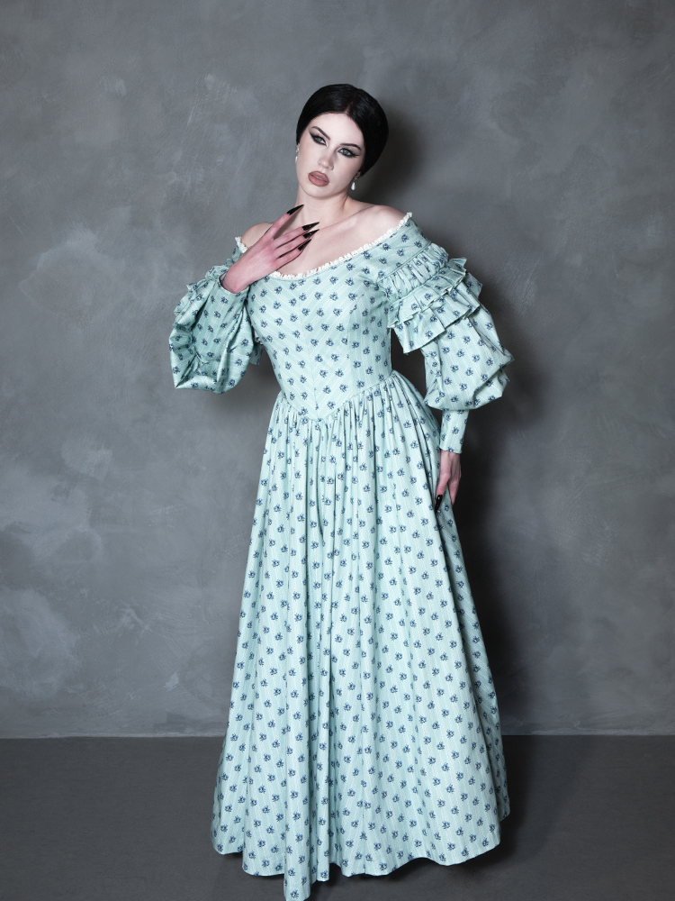 PRE-ORDER - NOSFERATU Ellen FULL LENGTH Victorian Gown in Blue Floral Print