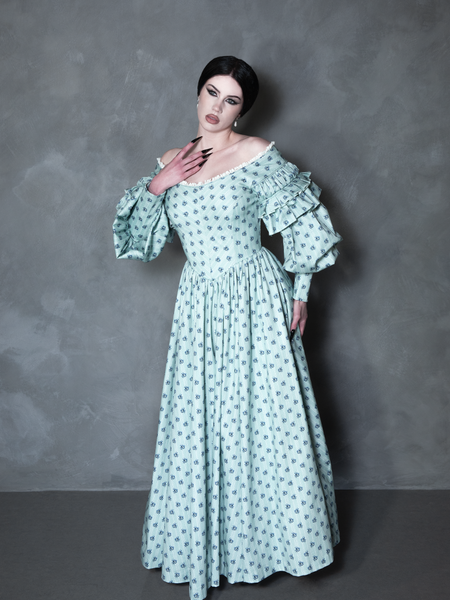 PRE-ORDER - NOSFERATU Ellen FULL LENGTH Victorian Gown in Blue Floral Print