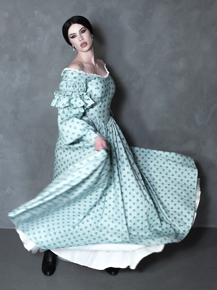 PRE-ORDER - NOSFERATU Ellen FULL LENGTH Victorian Gown in Blue Floral Print