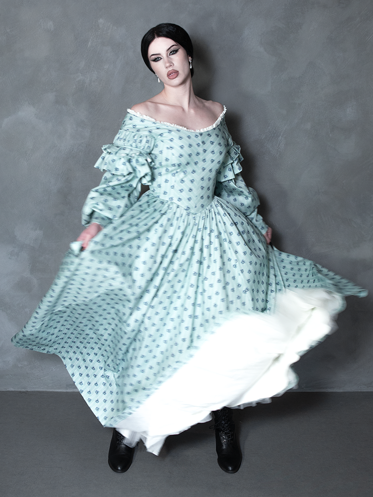 PRE-ORDER - NOSFERATU Ellen FULL LENGTH Victorian Gown in Blue Floral Print
