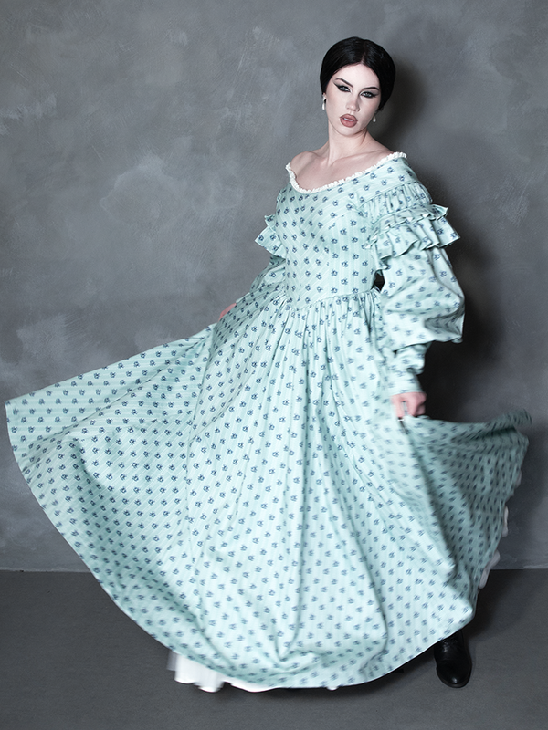 PRE-ORDER - NOSFERATU Ellen FULL LENGTH Victorian Gown in Blue Floral Print