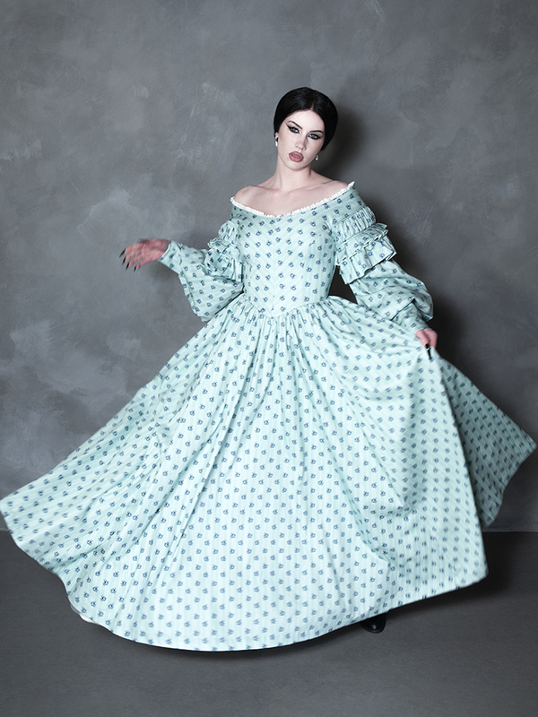 PRE-ORDER - NOSFERATU Ellen FULL LENGTH Victorian Gown in Blue Floral Print
