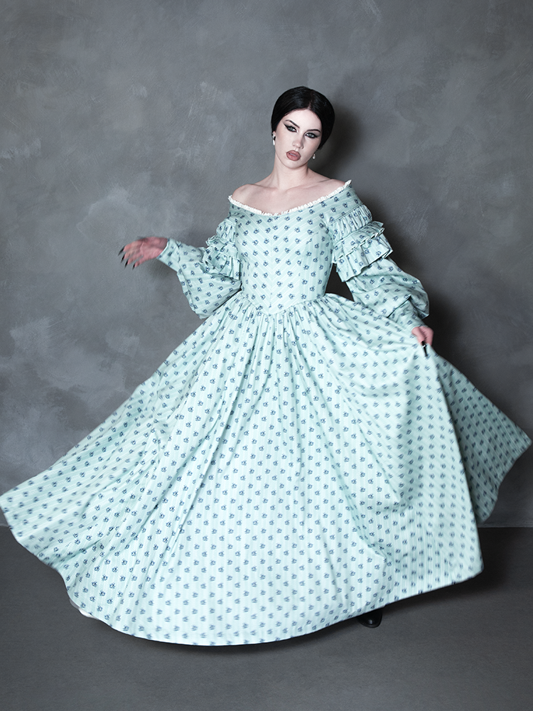 PRE-ORDER - NOSFERATU Ellen FULL LENGTH Victorian Gown in Blue Floral Print