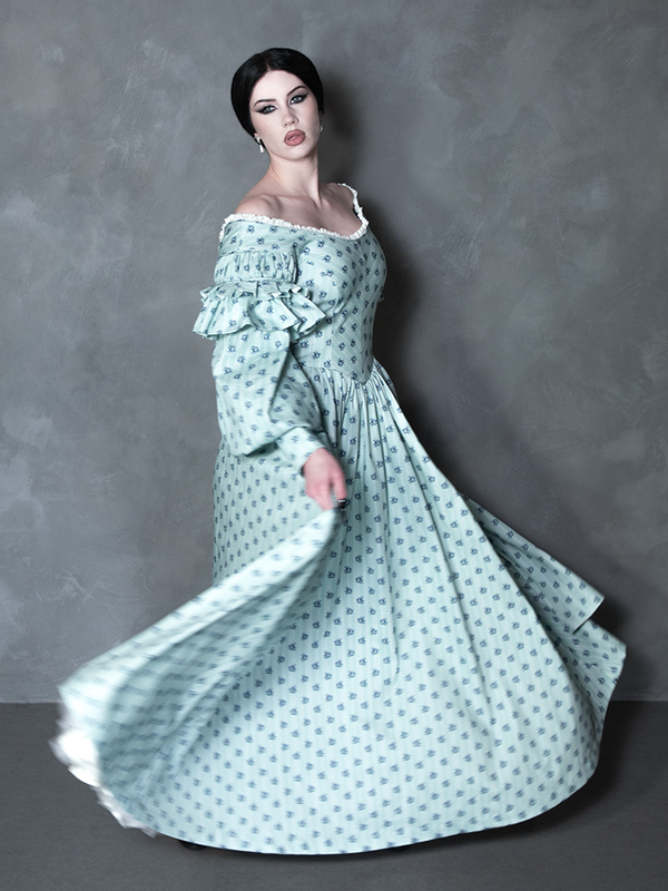 PRE-ORDER - NOSFERATU Ellen FULL LENGTH Victorian Gown in Blue Floral Print