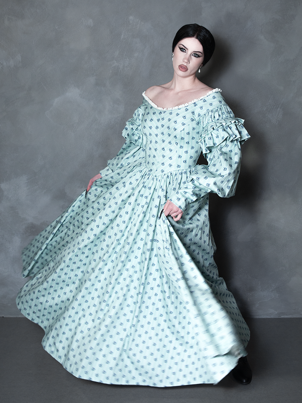 PRE-ORDER - NOSFERATU Ellen FULL LENGTH Victorian Gown in Blue Floral Print