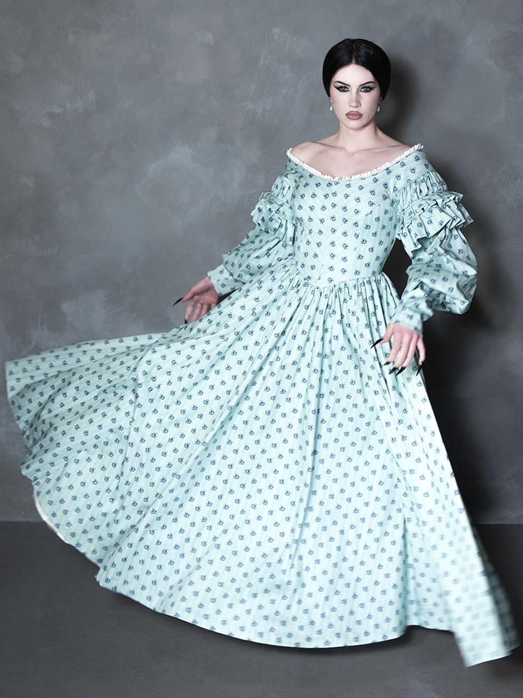 PRE-ORDER - NOSFERATU Ellen FULL LENGTH Victorian Gown in Blue Floral Print