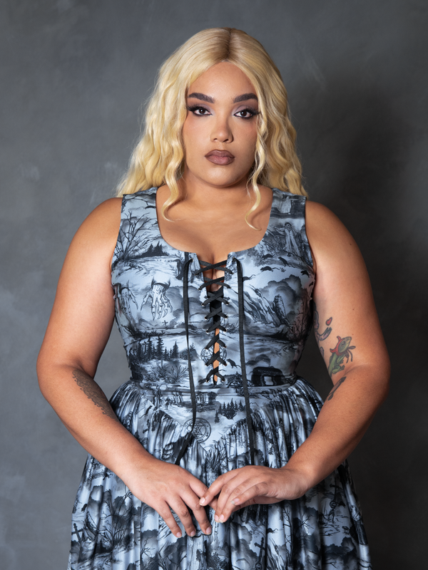 PRE-ORDER - NOSFERATU Gothic Tales Sleeveless Swing Dress in Vampire Toile