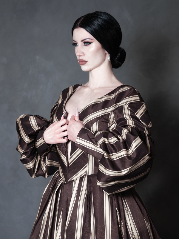 PRE-ORDER - NOSFERATU Taffeta Dress in Brown Stripes