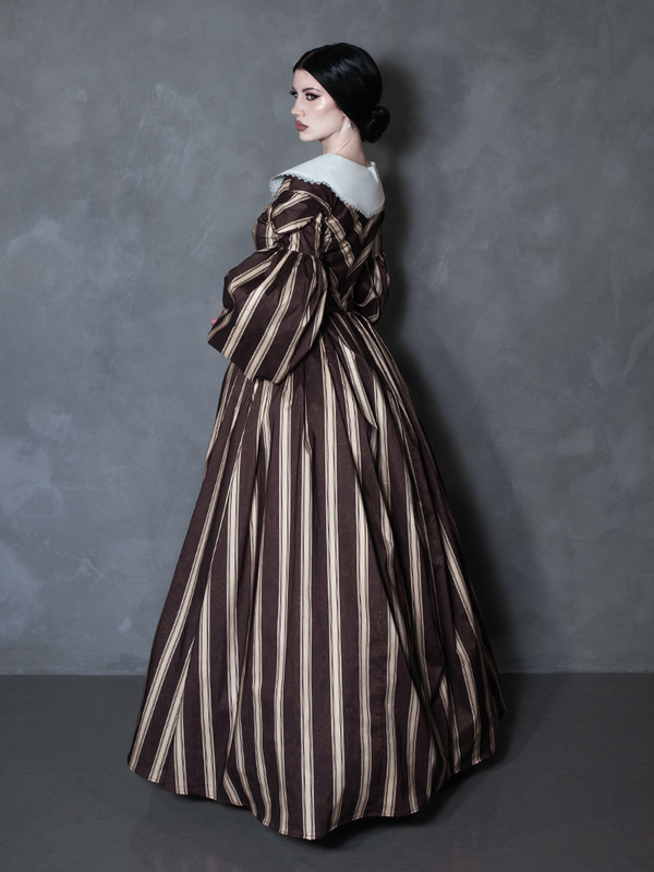 PRE-ORDER - NOSFERATU Taffeta Dress in Brown Stripes